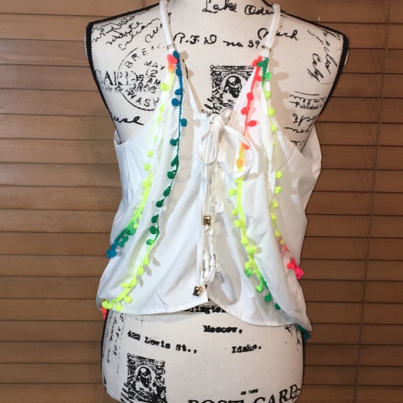 White Halter Tassel Detail Lace Up Back Top... - Picture 7 of 7